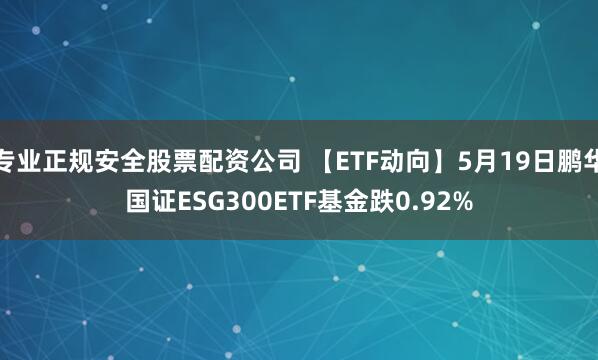 专业正规安全股票配资公司 【ETF动向】5月19日鹏华国证ESG300ETF基金跌0.92%