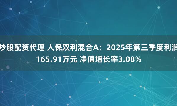 炒股配资代理 人保双利混合A：2025年第三季度利润165.91万元 净值增长率3.08%
