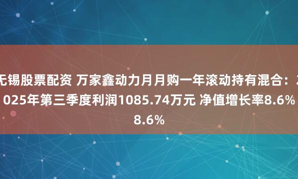 无锡股票配资 万家鑫动力月月购一年滚动持有混合：2025年第三季度利润1085.74万元 净值增长率8.6%